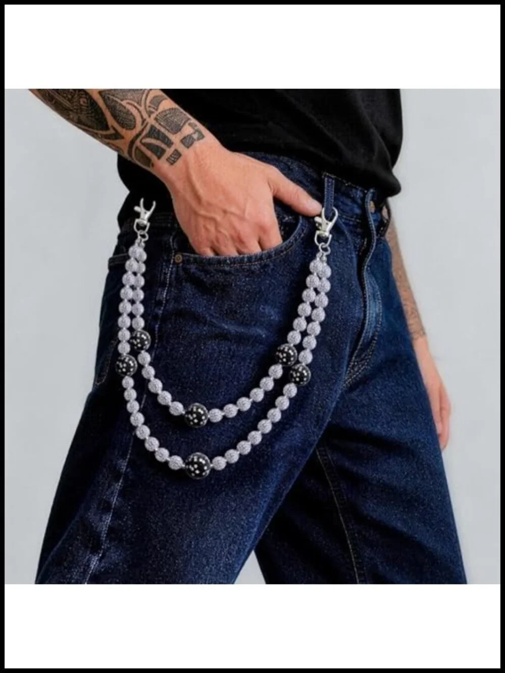 Layered Ceramic Bead Wallet Chain for Men Women Jean Pocket Keychain